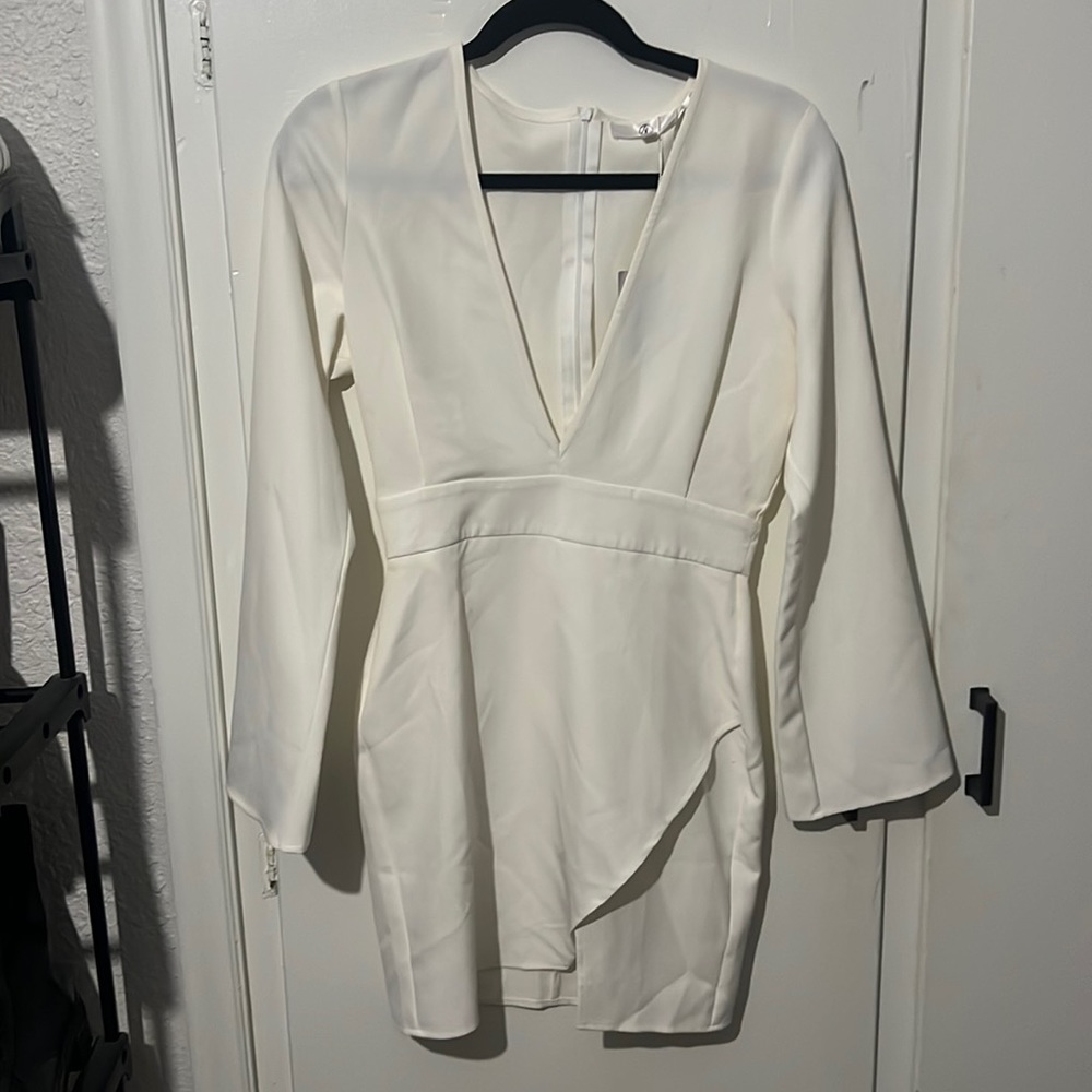 Deep V, White Dress